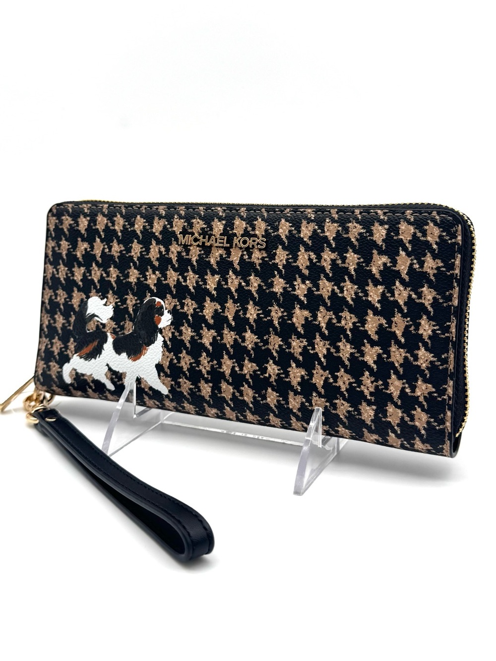 Michael Kors Large Continental Wallet Wristlet Black/Camel